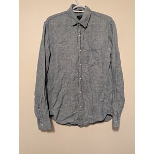 J Crew 100% Linen Blue Long‎ Sleeve Button Down Shirt Mens Medium Slim